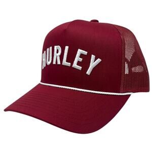 Hurley Men's Trucker Hat Surf Crest Embroidered Mesh Snapback Cap in Burgundy